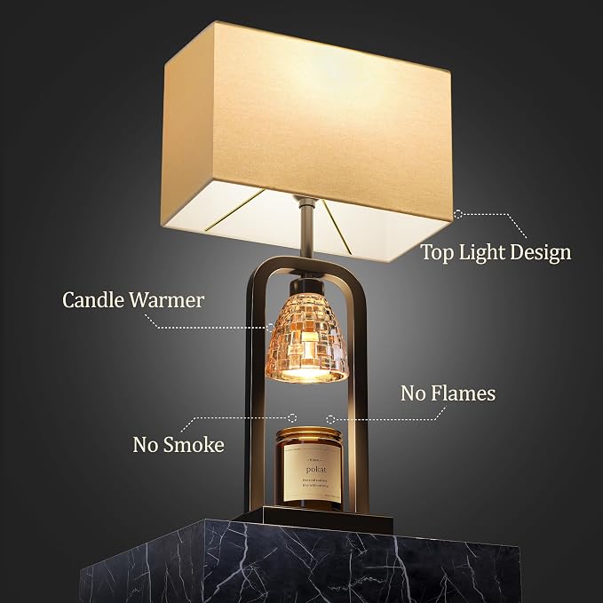 Bedside Table Lamps with Candle Warmer & Timer for Bedroom, Farmhouse Lamps Set of 2 for Night Stands, 21.5'' Bedroom Lamps