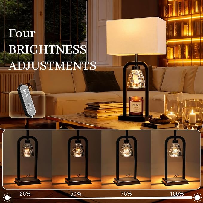 Bedside Table Lamps with Candle Warmer & Timer for Bedroom, Farmhouse Lamps Set of 2 for Night Stands, 21.5'' Bedroom Lamps