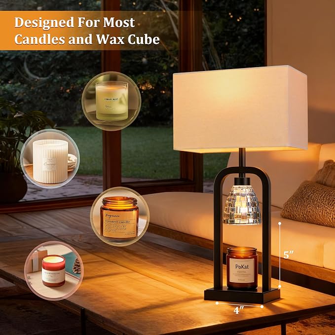 Bedside Table Lamps with Candle Warmer & Timer for Bedroom, Farmhouse Lamps Set of 2 for Night Stands, 21.5'' Bedroom Lamps