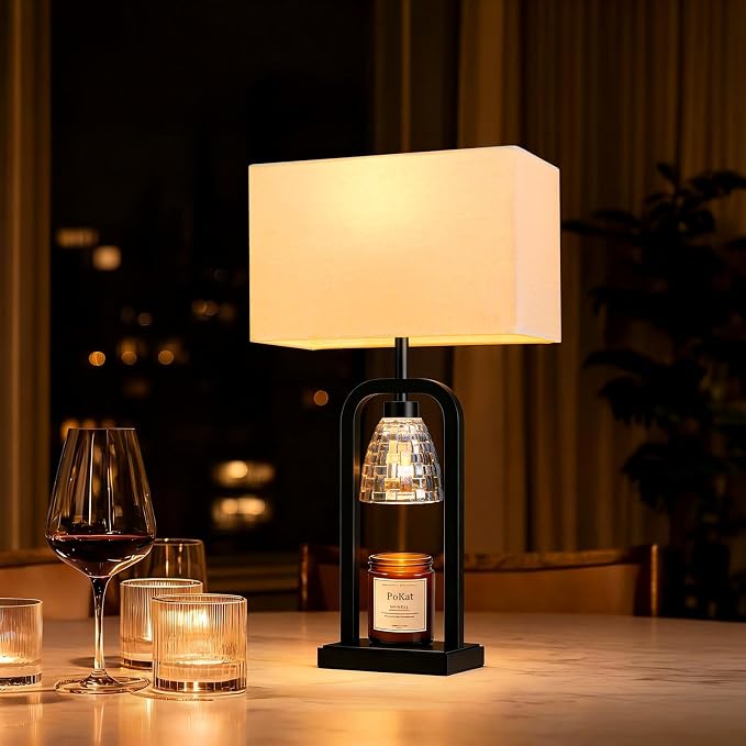 Bedside Table Lamps with Candle Warmer & Timer for Bedroom, Farmhouse Lamps Set of 2 for Night Stands, 21.5'' Bedroom Lamps