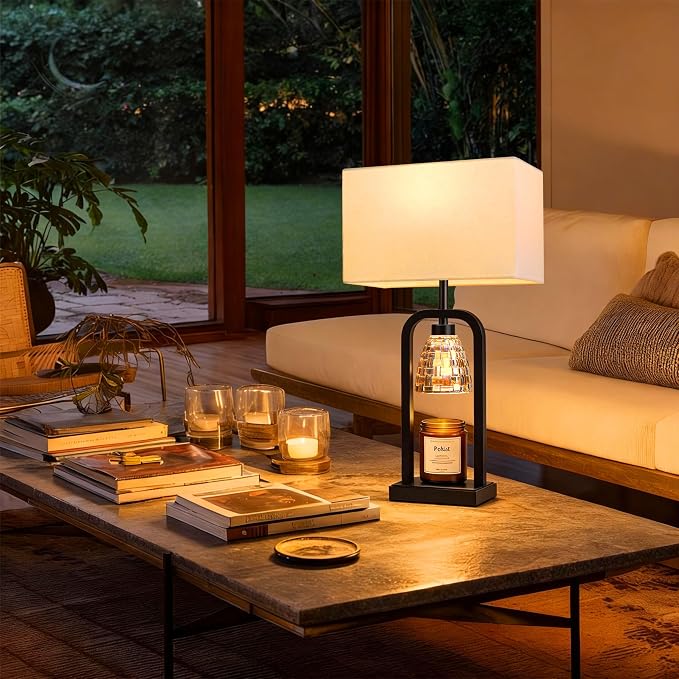 Bedside Table Lamps with Candle Warmer & Timer for Bedroom, Farmhouse Lamps Set of 2 for Night Stands, 21.5'' Bedroom Lamps