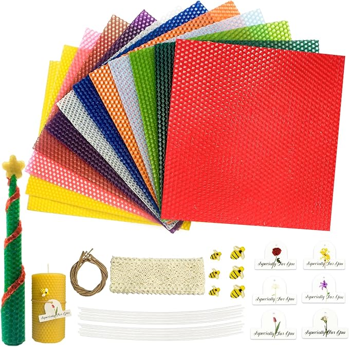 Beeswax Candle Making Kit, Colored Beeswax Candle Sheets 12 Pcs, Full DIY Candle Making Kit Include 10 Cotton Candle Wicks,6