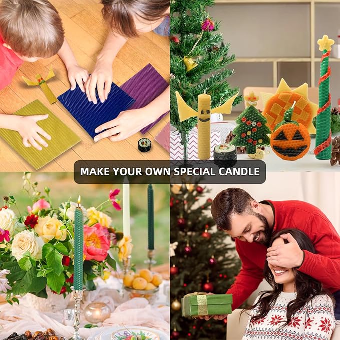 Beeswax Candle Making Kit, Colored Beeswax Candle Sheets 12 Pcs, Full DIY Candle Making Kit Include 10 Cotton Candle Wicks,6