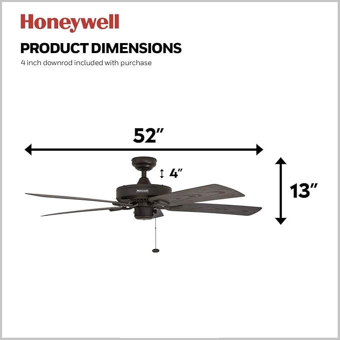 Belmar 52 Inch Ceiling Fan Without Light, Outdoor Ceiling Fan with Pull Chain, Tri-Mount Traditional 5 Blade Design, ETL Wet