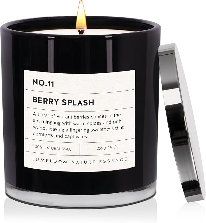 Berry Splash Luxury Scented Candles, 9oz Soy Wax Candles for Home Scented, BlackBerry, Boysenberry & Woods Scent, Long