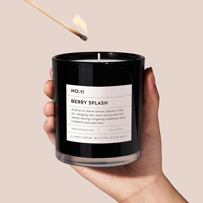 Berry Splash Luxury Scented Candles, 9oz Soy Wax Candles for Home Scented, BlackBerry, Boysenberry & Woods Scent, Long
