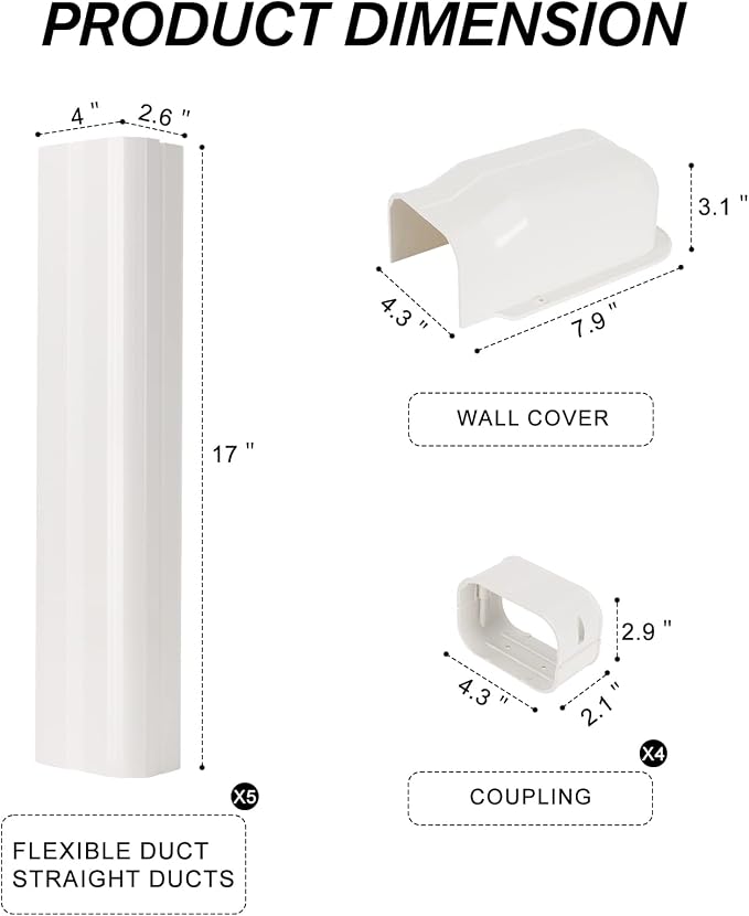 4" W 9 Ft Mini Split Line Set Cover Kit, Decorative PVC Tubing Cover Kit for Mini Split Air Conditioners and Heat