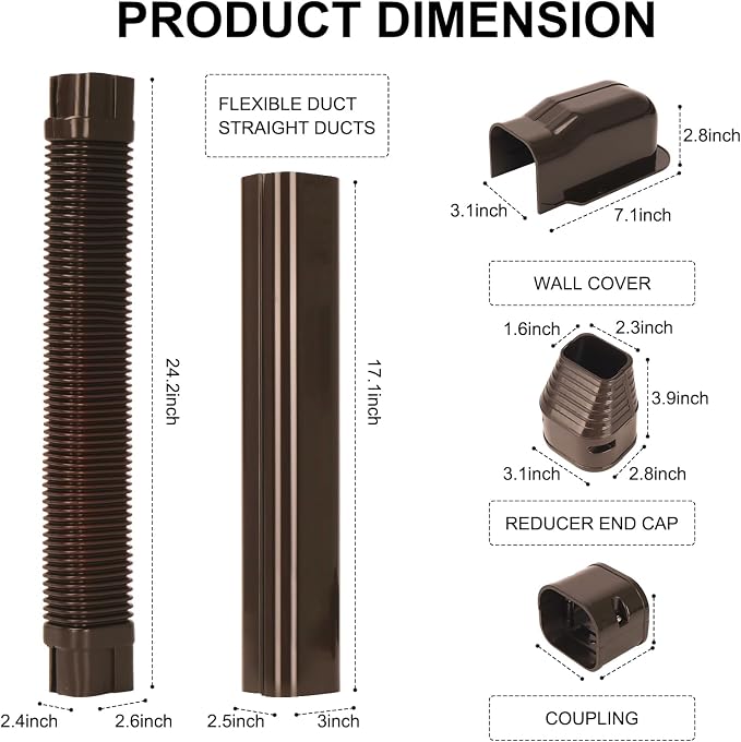Mini Split Line Set Cover Kit, Decorative PVC Tubing Cover Kit for Mini Split Air Conditioners and Heat Pumps, 3" 10