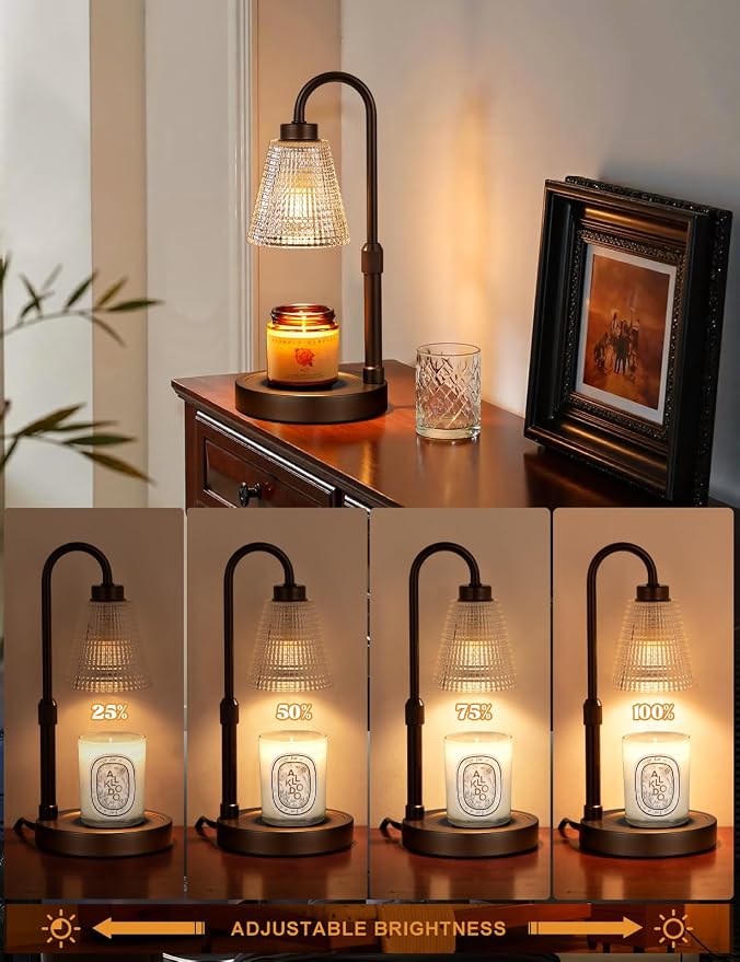 Big Brown Candle Warmer Lamp with Timer, Dimmable Candle Warmer for Home Decor, Height Adjustable Candle Lamp for Jar