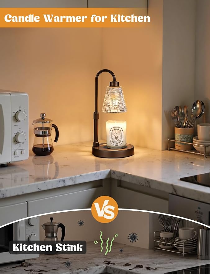 Big Brown Candle Warmer Lamp with Timer, Dimmable Candle Warmer for Home Decor, Height Adjustable Candle Lamp for Jar