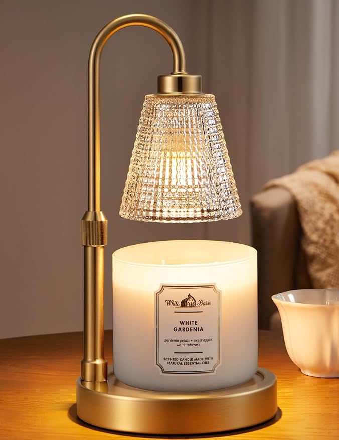 Big Gold Candle Warmer Lamp with Timer, Dimmable Candle Warmer for Home Decor, Height Adjustable Candle Lamp for Jar Candles