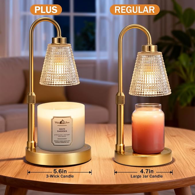 Big Gold Candle Warmer Lamp with Timer, Dimmable Candle Warmer for Home Decor, Height Adjustable Candle Lamp for Jar Candles