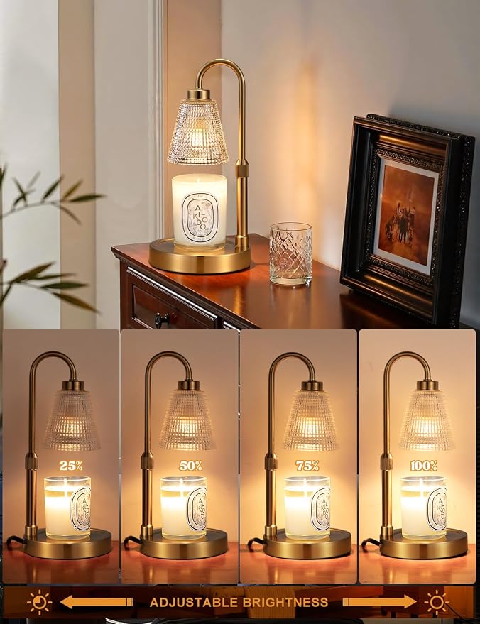 Big Gold Candle Warmer Lamp with Timer, Dimmable Candle Warmer for Home Decor, Height Adjustable Candle Lamp for Jar Candles