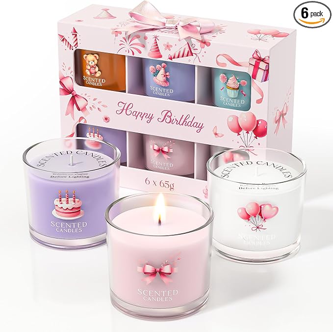 Birthday Candles, Scented Candles Gift Set for Stress Relief, 6 Votive Candles for Women and Men, product image