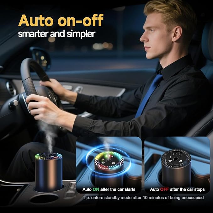 Birthday Gifts for Dad, Smart Car Air Freshener with Star Light & 50ml Diffusers Oil Refills, Auto On/Off Aroma Diffuser