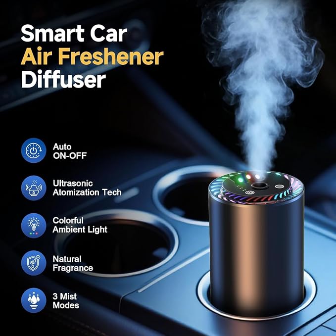 Birthday Gifts for Dad, Smart Car Air Freshener with Star Light & 50ml Diffusers Oil Refills, Auto On/Off Aroma Diffuser