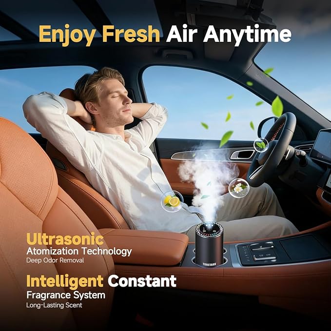Birthday Gifts for Dad, Smart Car Air Freshener with Star Light & 50ml Diffusers Oil Refills, Auto On/Off Aroma Diffuser