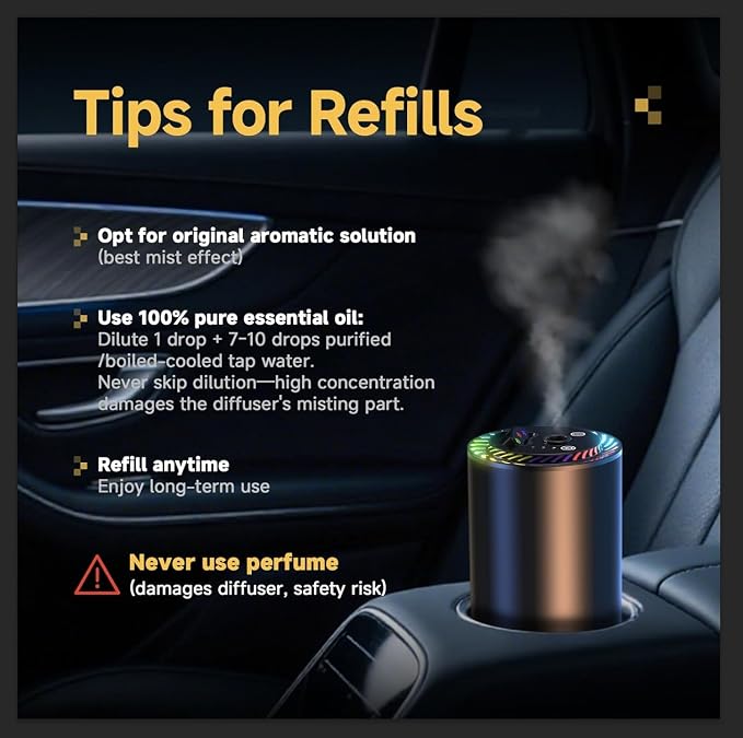 Birthday Gifts for Dad, Smart Car Air Freshener with Star Light & 50ml Diffusers Oil Refills, Auto On/Off Aroma Diffuser