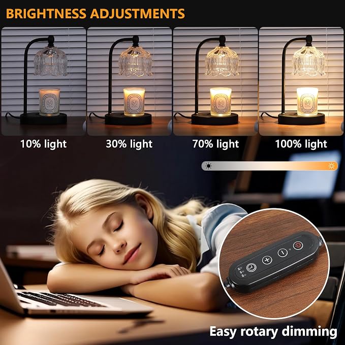 Black Candle Warmer Lamp with Timer and Dimmer,Flameless Wax Melt Warmer for Jar Candles with 2 Bulbs,House Warming
