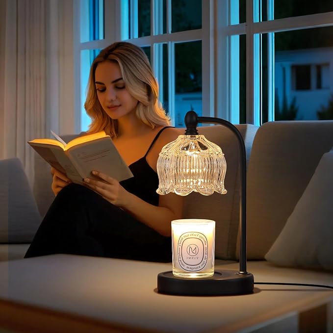 Black Candle Warmer Lamp with Timer and Dimmer,Flameless Wax Melt Warmer for Jar Candles with 2 Bulbs,House Warming