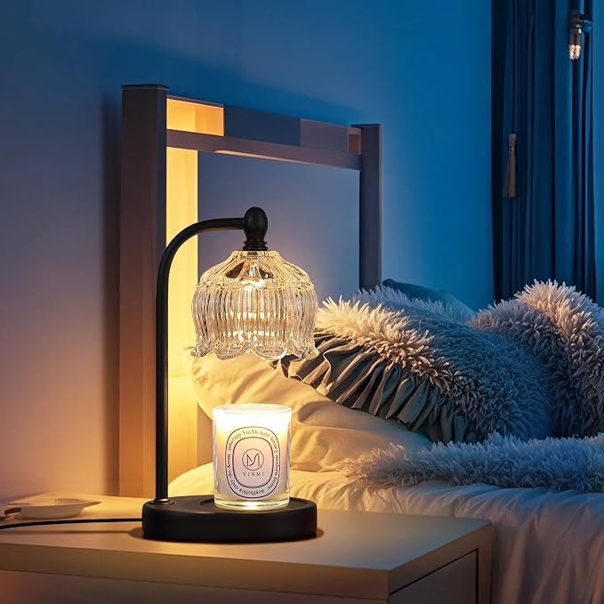Black Candle Warmer Lamp with Timer and Dimmer,Flameless Wax Melt Warmer for Jar Candles with 2 Bulbs,House Warming