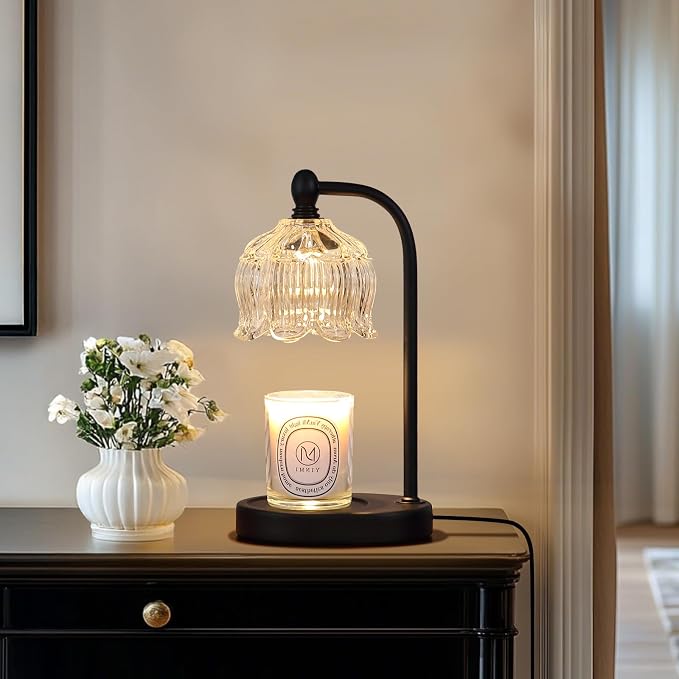 Black Candle Warmer Lamp with Timer and Dimmer,Flameless Wax Melt Warmer for Jar Candles with 2 Bulbs,House Warming