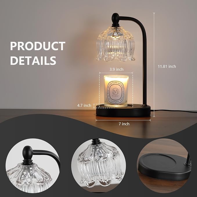 Black Candle Warmer Lamp with Timer and Dimmer,Flameless Wax Melt Warmer for Jar Candles with 2 Bulbs,House Warming