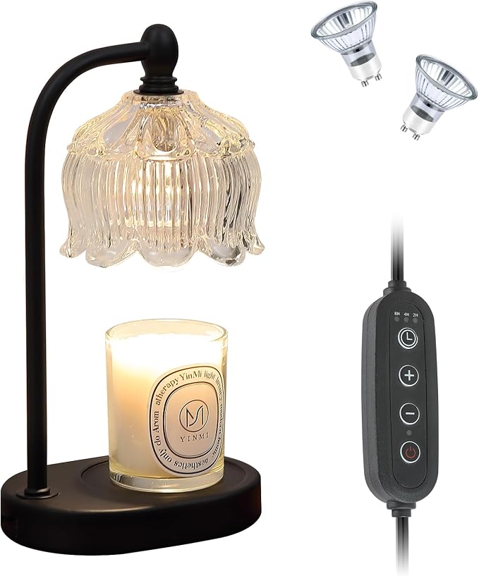 Black Candle Warmer Lamp with Timer and Dimmer,Flameless Wax Melt Warmer for Jar Candles with 2 Bulbs,House Warming