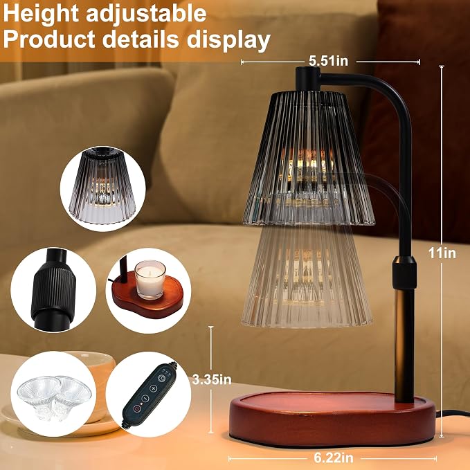 Black Candle Warmer Lamp with Timer, Birthday Gifts for Women Mom, Height Adjustable for Jar Candles, alternate product view