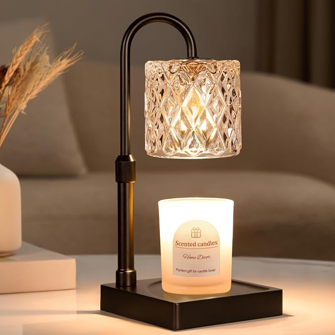 Black Candle Warmer Lamp with Timer -Dimmable Adjustable Height Wax Melt Warmer for Jar Candles,Vintage Home Decor with