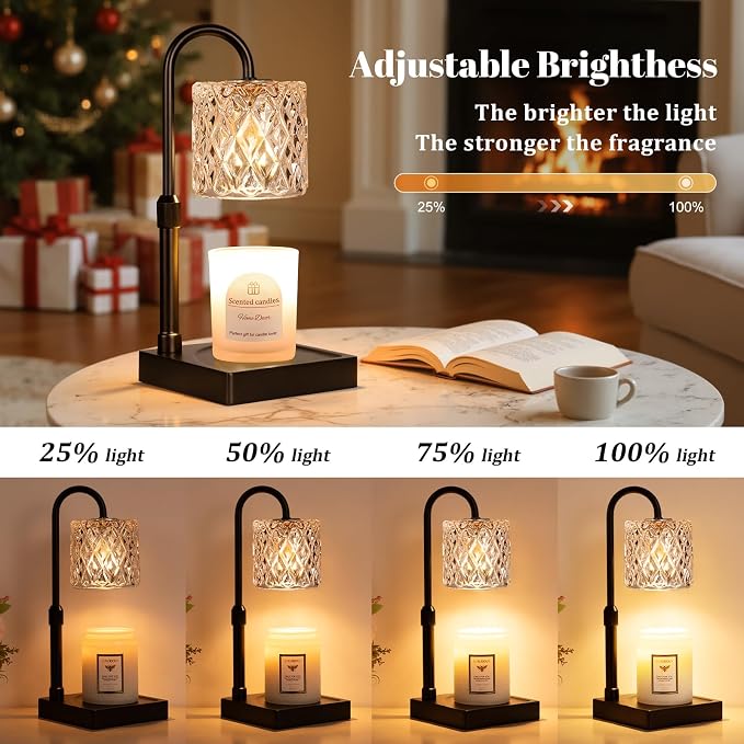 Black Candle Warmer Lamp with Timer -Dimmable Adjustable Height Wax Melt Warmer for Jar Candles,Vintage Home Decor with
