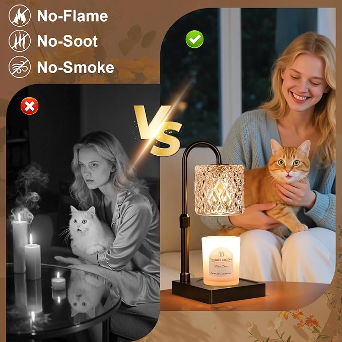 Black Candle Warmer Lamp with Timer -Dimmable Adjustable Height Wax Melt Warmer for Jar Candles,Vintage Home Decor with