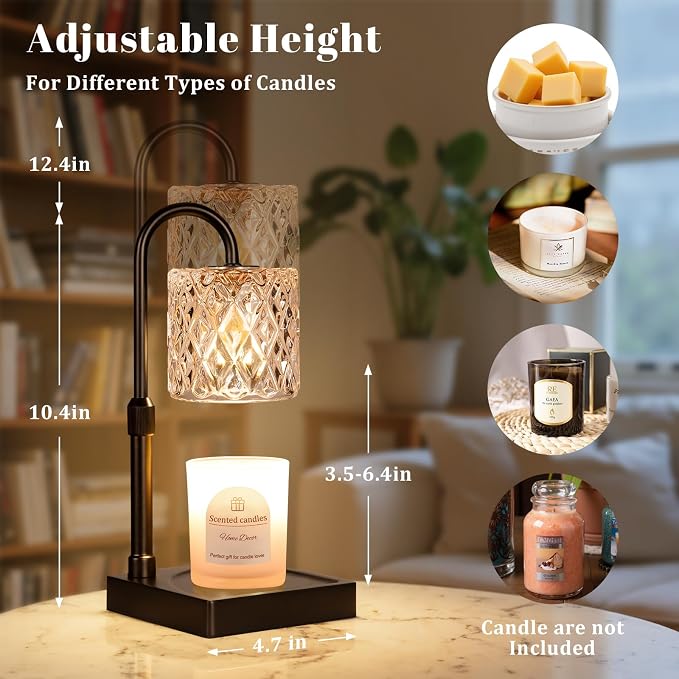 Black Candle Warmer Lamp with Timer -Dimmable Adjustable Height Wax Melt Warmer for Jar Candles,Vintage Home Decor with