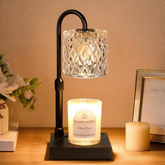 Black Candle Warmer Lamp with Timer -Dimmable Adjustable Height Wax Melt Warmer for Jar Candles,Vintage Home Decor with