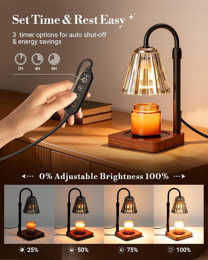 Black Candle Warmer Lamp with Timer & Dimmer Adjustable Height for Candle Jars, Mothers Day Gifts for Mom Birthday Gifts for