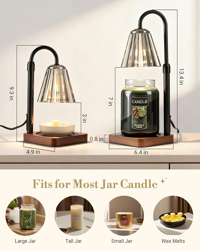 Black Candle Warmer Lamp with Timer & Dimmer Adjustable Height for Candle Jars, Mothers Day Gifts for Mom Birthday Gifts for