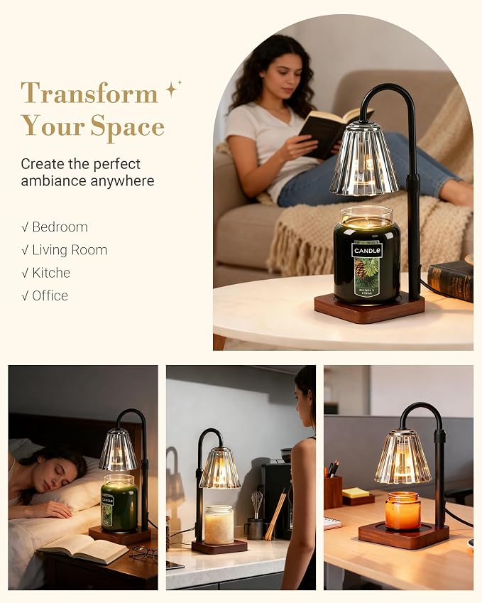 Black Candle Warmer Lamp with Timer & Dimmer Adjustable Height for Candle Jars, Mothers Day Gifts for Mom Birthday Gifts for