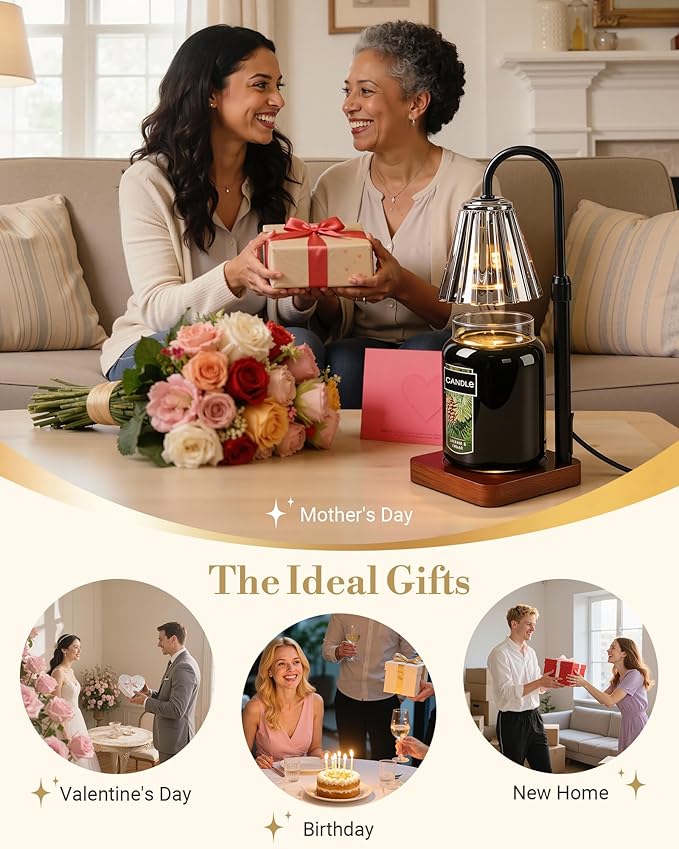Black Candle Warmer Lamp with Timer & Dimmer Adjustable Height for Candle Jars, Mothers Day Gifts for Mom Birthday Gifts for