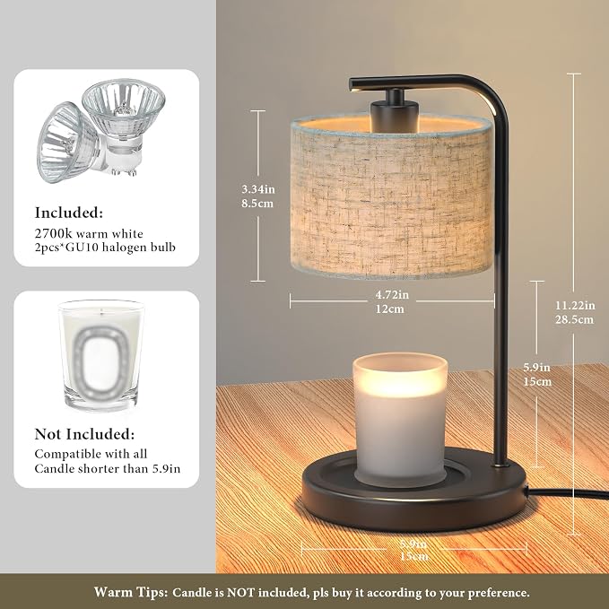 Black Candle Warmer Lamp with Timer Dimmer, Electric Candle Warmer Wax Heater, Birthday Gifts for Women Her Mom, House