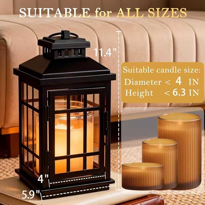 Black Candle Warmer Lamp with Timer - Flameless Enclosed Lantern Style Warmer for Large Jar Candles, alternate product view 3