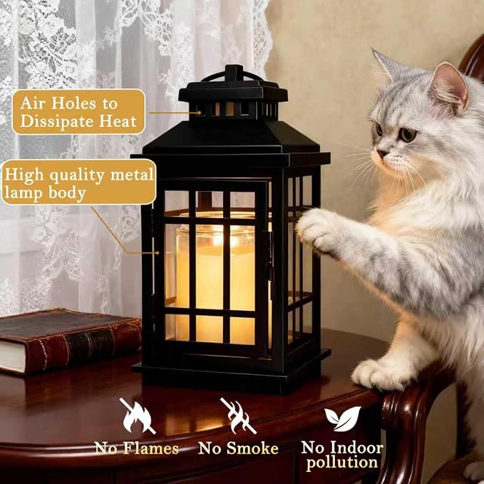 Black Candle Warmer Lamp with Timer - Flameless Enclosed Lantern Style Warmer for Large Jar Candles, alternate product view 5