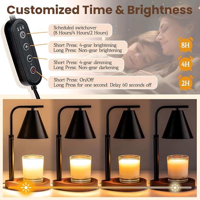 Black Candle Warmer Lamp with Timer, Height Adjustable Electric Lamp Candle Warmer, Black Home Room Decor Aesthetic, Birthday