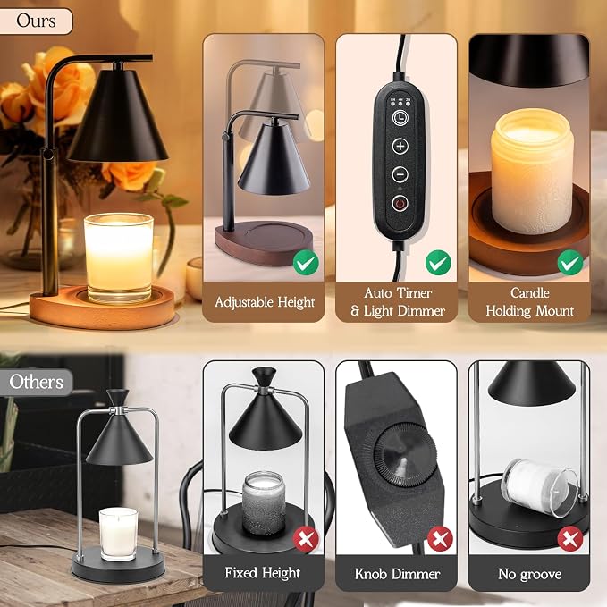 Black Candle Warmer Lamp with Timer, Height Adjustable Electric Lamp Candle Warmer, Black Home Room Decor Aesthetic, Birthday