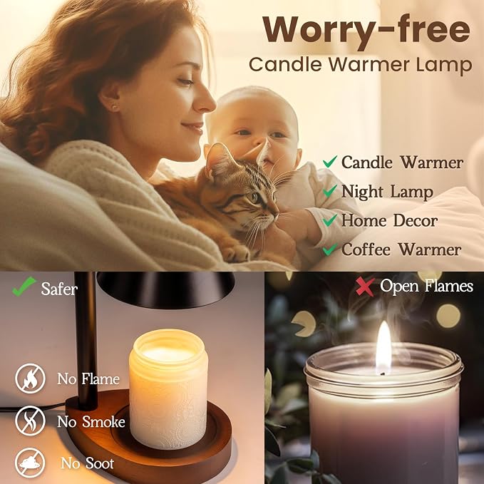 Black Candle Warmer Lamp with Timer, Height Adjustable Electric Lamp Candle Warmer, Black Home Room Decor Aesthetic, Birthday
