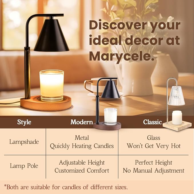 Black Candle Warmer Lamp with Timer, Height Adjustable Electric Lamp Candle Warmer, Black Home Room Decor Aesthetic, Birthday