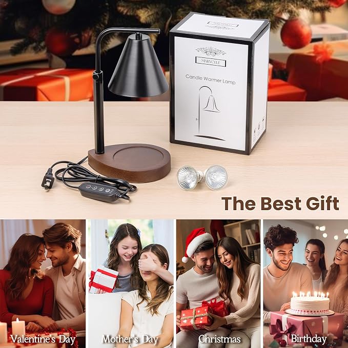Black Candle Warmer Lamp with Timer, Height Adjustable Electric Lamp Candle Warmer, Black Home Room Decor Aesthetic, Birthday