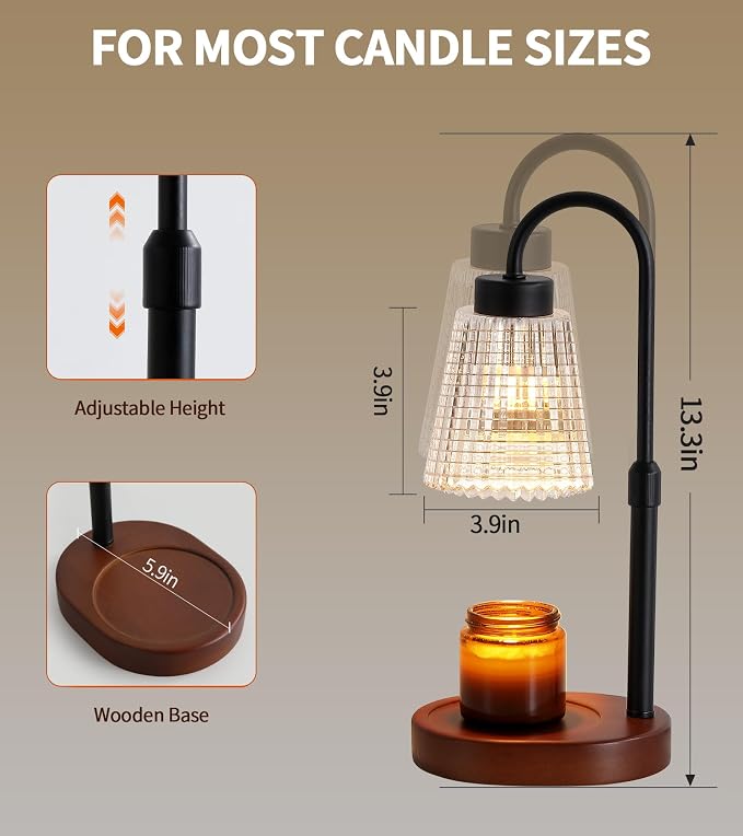 Black Candle Warmer Lamp WithTimer and Dimmer,Fragrance Electric Wax Melt Warmer with 2 Bulbs,Scented Jar Lamp,Mother's