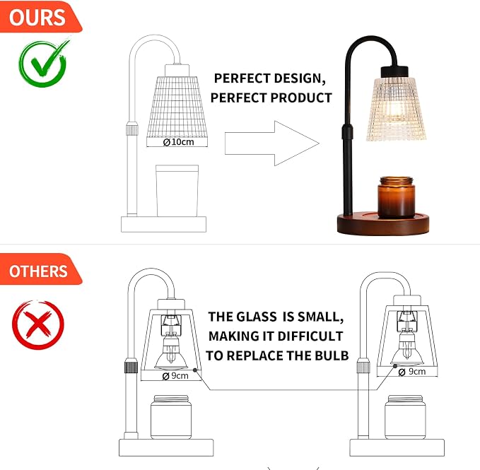 Black Candle Warmer Lamp WithTimer and Dimmer,Fragrance Electric Wax Melt Warmer with 2 Bulbs,Scented Jar Lamp,Mother's