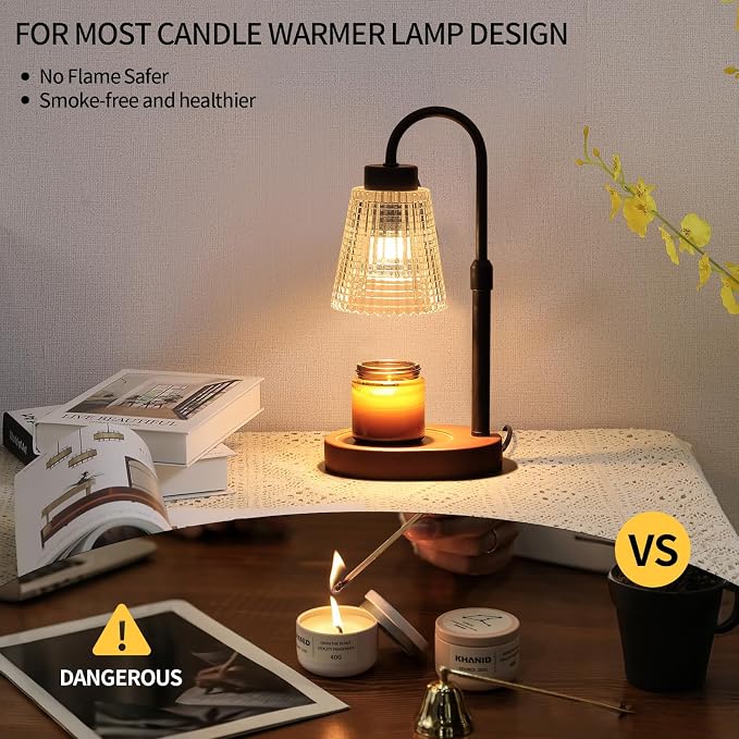Black Candle Warmer Lamp WithTimer and Dimmer,Fragrance Electric Wax Melt Warmer with 2 Bulbs,Scented Jar Lamp,Mother's