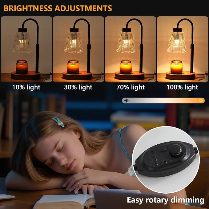 Black Candle Warmer Lamp WithTimer and Dimmer,Fragrance Electric Wax Melt Warmer with 2 Bulbs,Scented Jar Lamp,Mother's